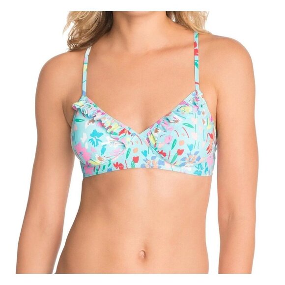 Vera Bradley Superbloom Printed Ruffled Bikini Top Women’s XL 16/18 Blue Floral - Picture 1 of 7